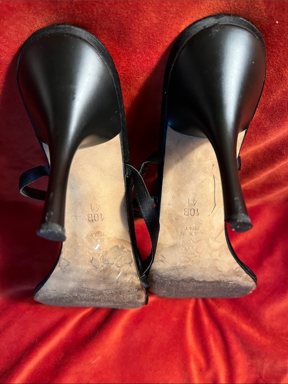 BCBGMaxAzria Black Satin Strappy Heeled Sandals - Picture 6 of 6